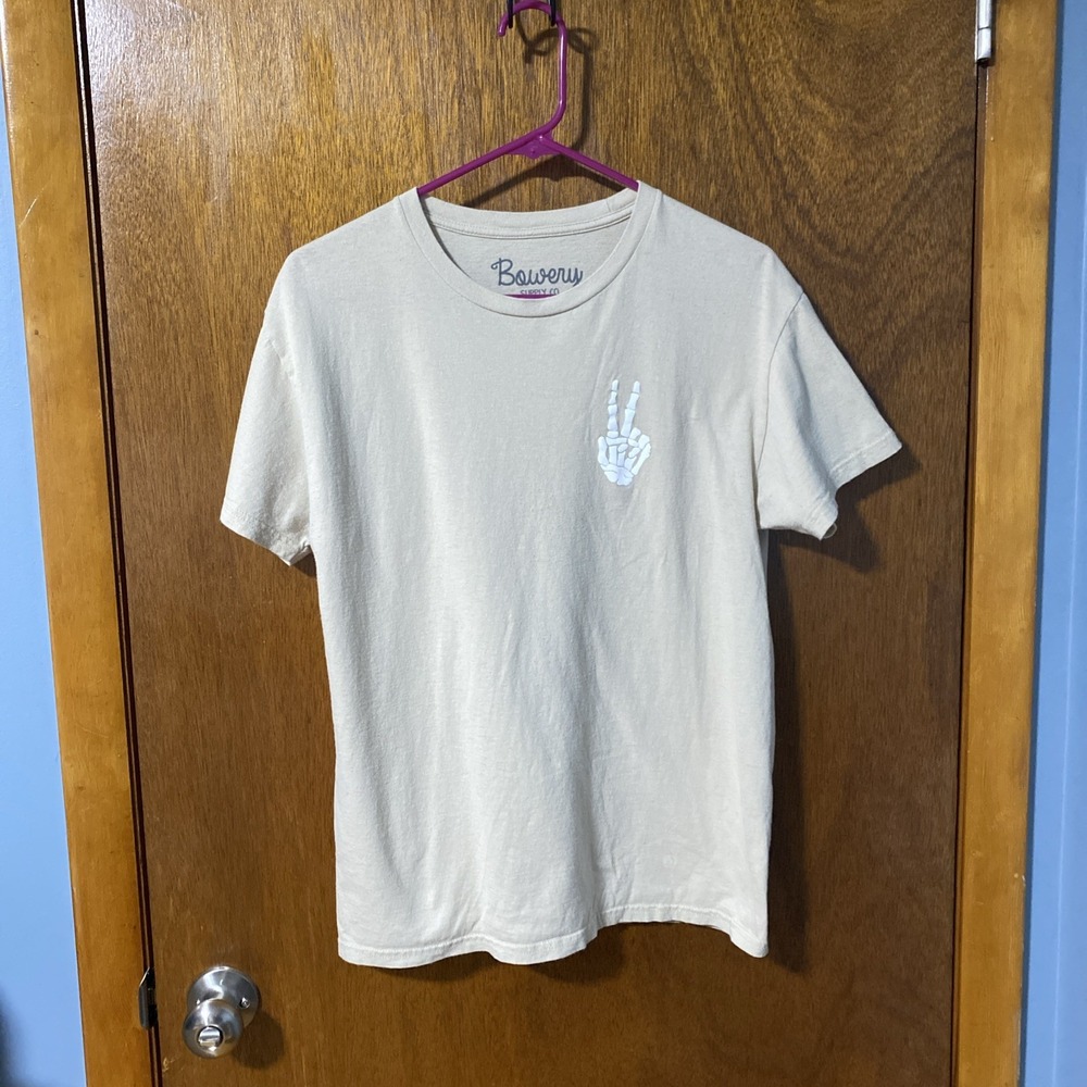 Bowery Supply Co Skeleton Peace Sign Graphic T-Shirt Beige Men's Size M